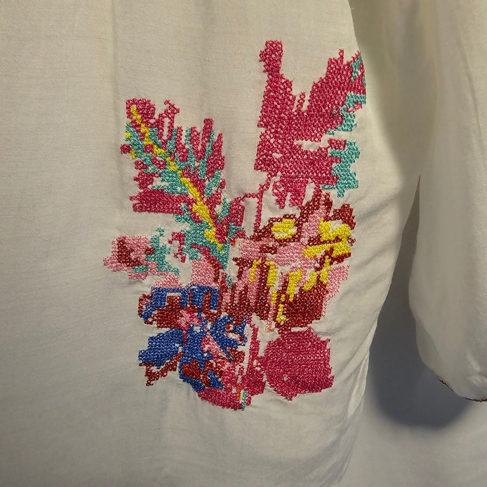 Melissa Odabash Peasant Blouse Women One Size White Floral Boho Embroidery - Picture 5 of 11